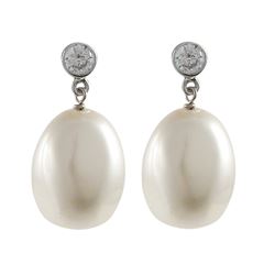 White 16X20 Baroque Shell Pearl On Sterling Silver CZ Post Earrings -1.22