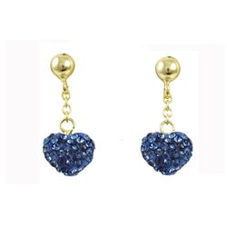 Sterling Silver-Gold, Blue Shamballa Heart Earrings