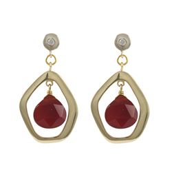 Carnelian Semi Precious Teardrop Stone In Gold Plated Sterling Silver Open Pentagon Shape CZ Post Ea