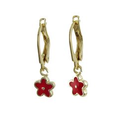 Red Enamel Flower On Gold Filled Hoop