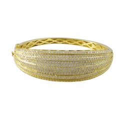 Gold Tone Sterling Silver Bangle With White CZ's Pave-60M