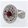 Image 1 : Antique Oval Ruby Ring With Diamonds In 14K White Gold | 280575