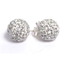 Sterling Silver White Crystal 12Mm Post Earrings