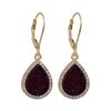 Image 1 : Gold Plated Sterling Silver, 12X15.5Mm Teardrop, Wine 8.5X11.5Mm Druzy Natural Stone With CZ Border,