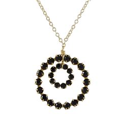 Gold Plated Brass, 11Mm Open Round Circle In 19.5Mm Round Open Circle With Black Crystals, Necklace,