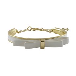 White Bow On White Enamel Gold Plated Brass Bangle Bracelet, 5.5" 2"