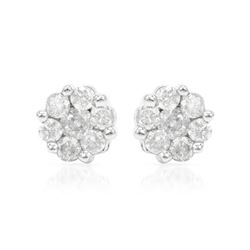 Round Cut Floral Diamond Stud Earrings In 14K White Gold | 409764