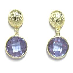 Gold Plated Brass Earrings With Round Lavender CZ -925 Post