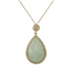 Green Aventurine/Chlorophane Semi Precious 13X20 Faceted Teardrop Stone, Gold Plated Sterling Silver