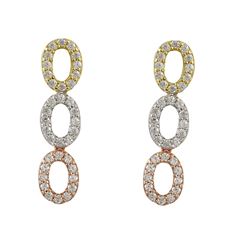 Tri Color Sterling Silver Open Ovals With CZ Post Earrings-34M