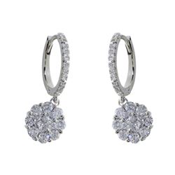14K White Gold Cluster Hoop Diamond Earrings