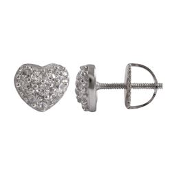Rhodium Plated Sterling Silver, 6X7mm Heart With White CZ, Screwback Post Stud Earrings