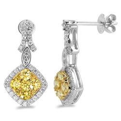 Genuine White And Yellow Diamond Cluster Earring In 14K White & Yellow Gold | 432680