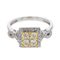 White & Yellow Diamond Cluster Ring In 14K Two Tone Gold | 438499