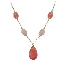 Cherry Quartz Teardrop Semi Precious Stone Y Necklace, Gold Plated Brass Chain, 18