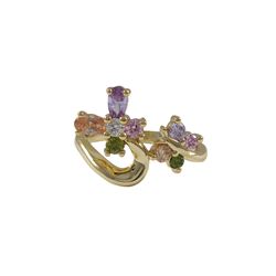 Multi Color CZ Butterfly Design, Gold Plated Brass Ring, Size 7