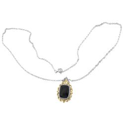 SS TWO TONE LABRADORITE / ONYX DBLET / WHITE TOPAZ PENDANT (#9840MUL)