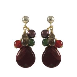 Red Jasper Combination Semi Precious Stones On Gold Plated Sterling Silver Post Earrings, 1.18"