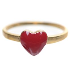 Red Enamel Heart Gold Tone Sterling Silver Ring Size 2
