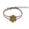 Image 1 : Yellow Enamel Flower On Two Row Pink Cord, Rhodium Plated Brass Bracelet