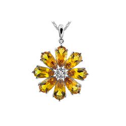 SILVER CITRINE / DIAMOND FLOWER PENDANT (#7907C)