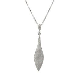 Sterling Silver Long Diamond Shape Pendant. White Czs Pave