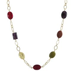 Garnet Combination Of Semi Precious Stones On Gold Tone Brass Chain- 16" 3"