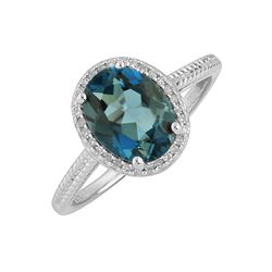 SS LONDON BLUE TOPAZ / DIAMOND RING - Size 7 (#10156LDN)