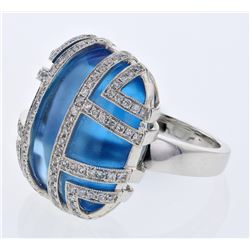 Cushion Blue Topaz W/ Prong-Set Diamond Ring In 14K White Gold | 350551