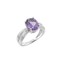 SS AMETHYST / DIAMOND RING - Size 7 (#9534A)