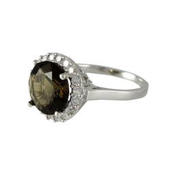 Sterling Silver Smoky Topaz Round CZ Ring