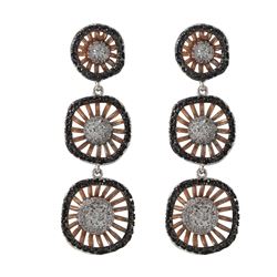 Rose And Black Over Sterling Silver Three Circles Graduating CZ Post Earrings, 1.78