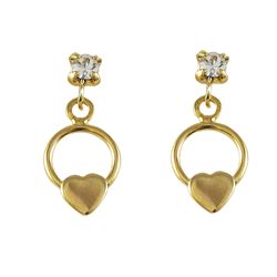 Gold Filled Open Circle Heart Post Earrings With White Crystal