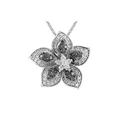 SILVER BLACK / WHITE DIAMOND FLOWER PENDANT (#8522D-WHTBLK)