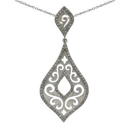 14K White Gold Brushed Diamond  Fashion Pendant With 18" Chain