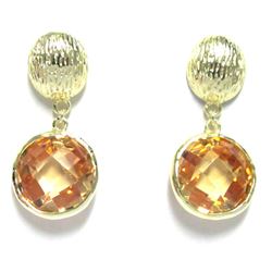 Gold Plated Brass Earrings With Round Champagne CZ -925 Post