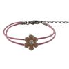 Image 1 : Pink Enamel Flower On Two Row Pink Cord, Rhodium Plated Brass Bracelet