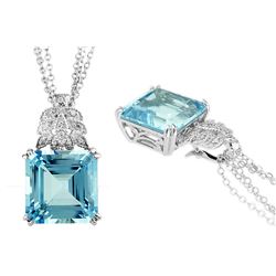 SS SKY BLUE TOPAZ / DIAMOND PENDANT (#8612SK)