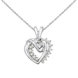 14K White Gold Diamond Heart Pendant With 18" Chain