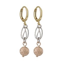 Rose Plated 8Mm Etched Ball Dangling, Tri Color Brass Huggie Earrings, 1.65