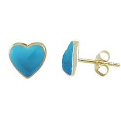 Gold Tone Sterling Silver Turquoise Enamel Heart Stud Post Earrings- 0.31