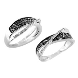 SS BLACK / WHITE DIAMOND RING - Size 7 (#8920D-BLK)