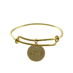 Gold Plated Brass Adjustable Bracelet With 19Mm Round LOVE Charm