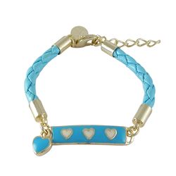 Turquoise Enamel Bar With White Hearts Turquoise Cord Bracelet Brass, 5