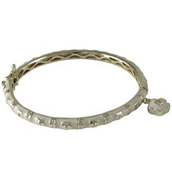 White Enamel Flowers With Flower Charm Gold Tone Brass Bangle