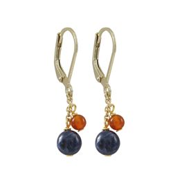 6Mm Sodalite(Blue) And 4Mm Carnelian Semi Precious Balls On Gold Plated Sterling Silver Lever Back E