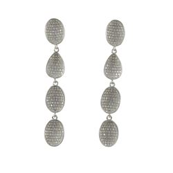 Rhodium Plated Sterling Silver,  Four CZ Ovals Dangling, Post Earrings, 2.20"