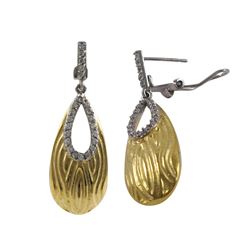 Sterling Silver-CZ Two Tone Earring