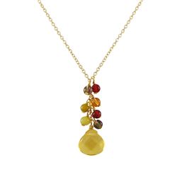 Citrine Combination Semi Precious Stone Y Necklace, Gold Plated Brass Chain, 16