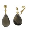 Image 1 : Smokey Semi Precious Stone On Gold Tone Brass Clip On Earrings- 1.5"